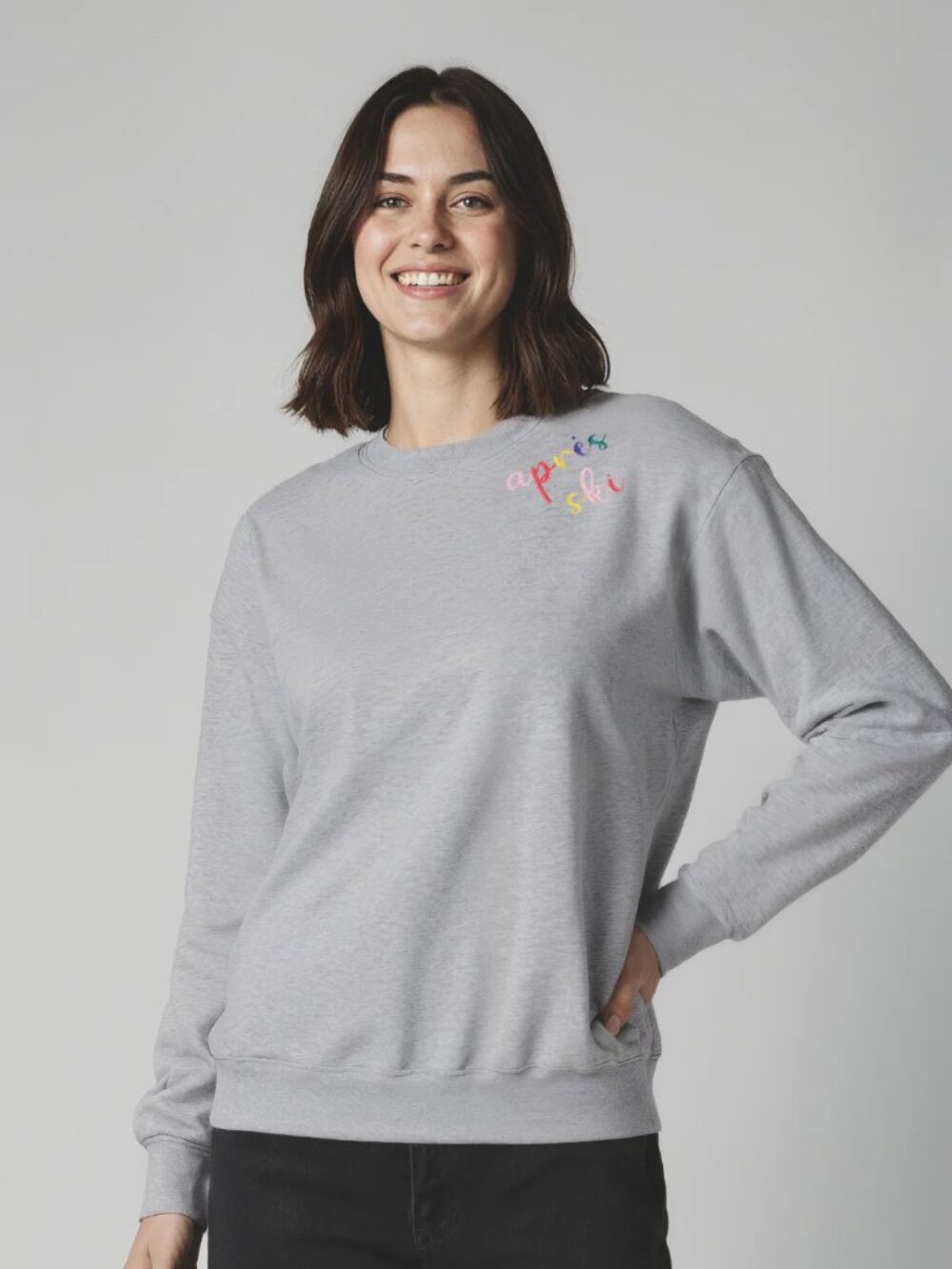WILDFOX Charlie Heather Grey Embroidered Apres Ski Fleece Sweatshirt, Size XS
